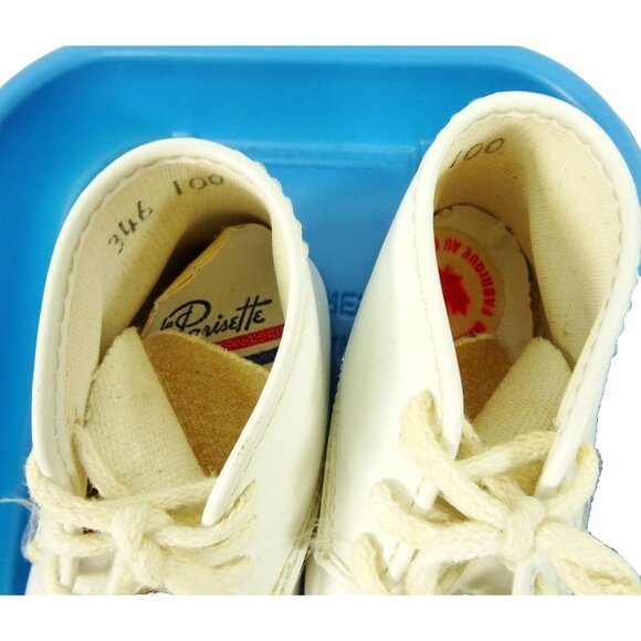 Vintage 1950s Baby Shoes White Booties w Bells Woolco Size 0 La Parisette - Picture 5 of 9
